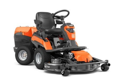 Front view of a commercial front mower with cutting deck.