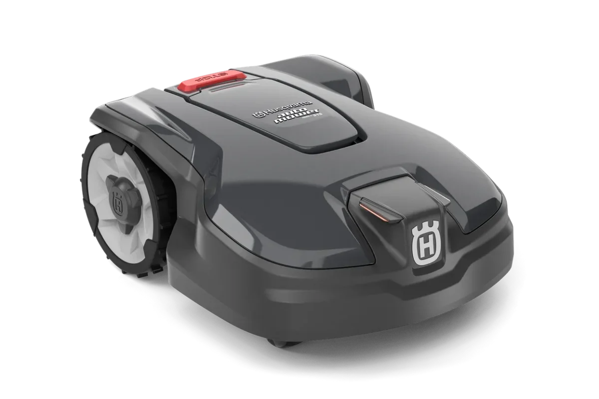 Seitenansicht eines Husqvarna Mähroboters.