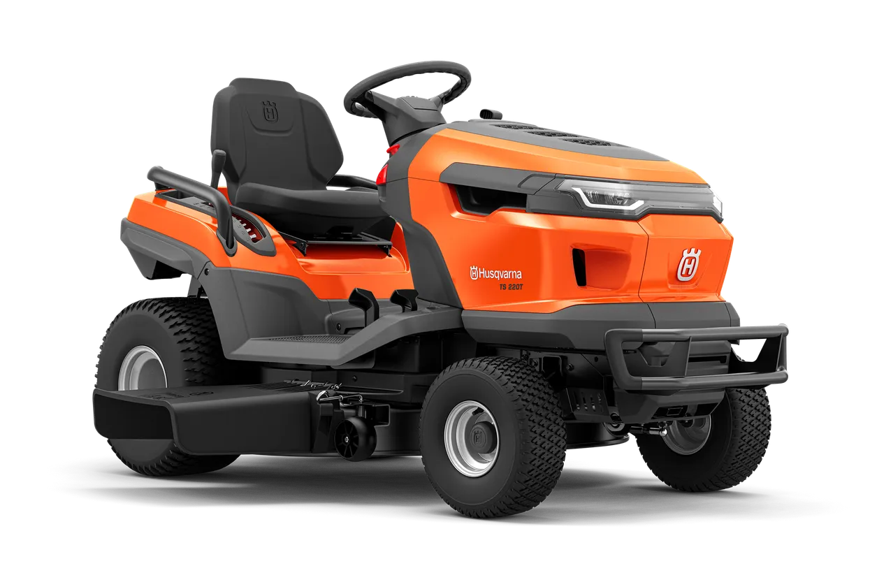 lw-020424.webp Seitenansicht eines Husqvarna Aufsitzrasenmähers.