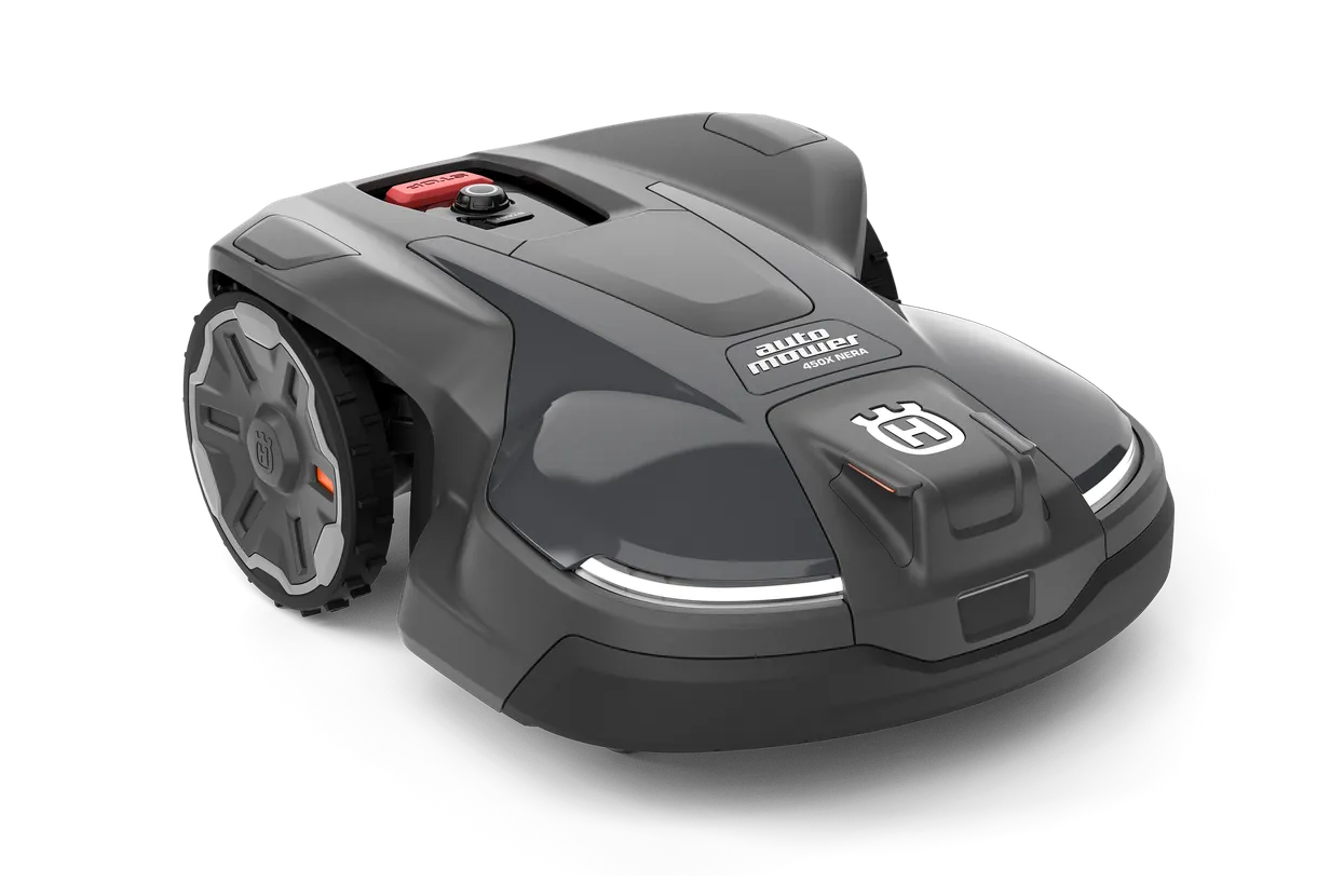 pc-350263.webp Vorderansicht eines Husqvarna Mähroboters mit seinem schlanken Design.
