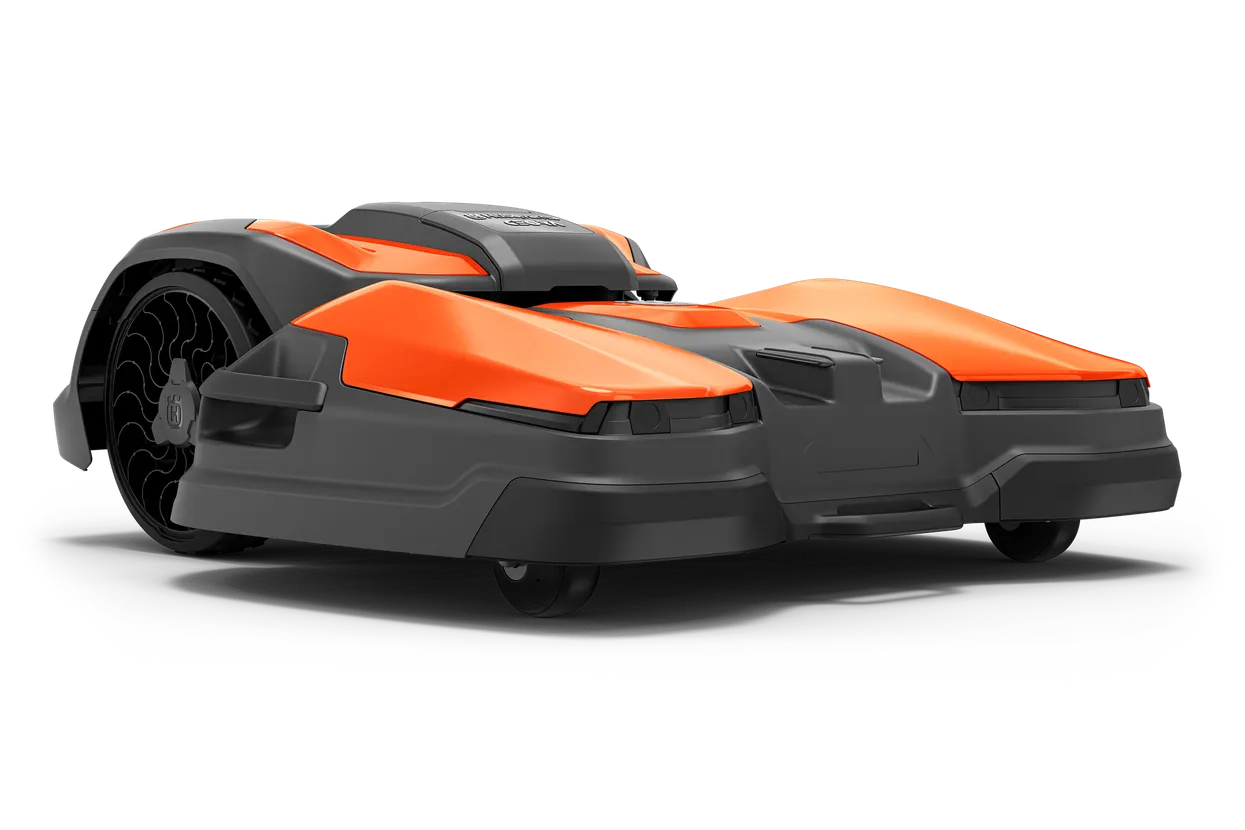 pp-013120-1.webp Side view of a robotic lawn mower with a sleek design.
