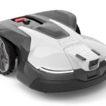Front view of a robotic lawn mower.