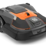 Front view of a robotic lawn mower.