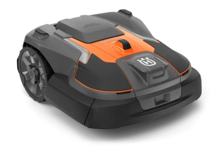 Front view of a robotic lawn mower.
